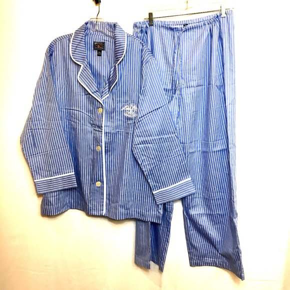 American Living Other - American Living Blue & White Striped Cotton Pajama Set with Contrast Piping
